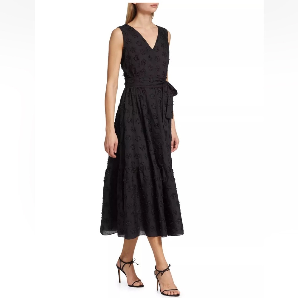 Elie Tahari Simone Textured Eyelet V-Neck Midi Dress